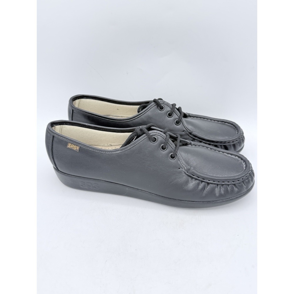 Women's SAS Siesta Comfort Tie Walking Shoes Black Leather Made In‎ USA Size 10M